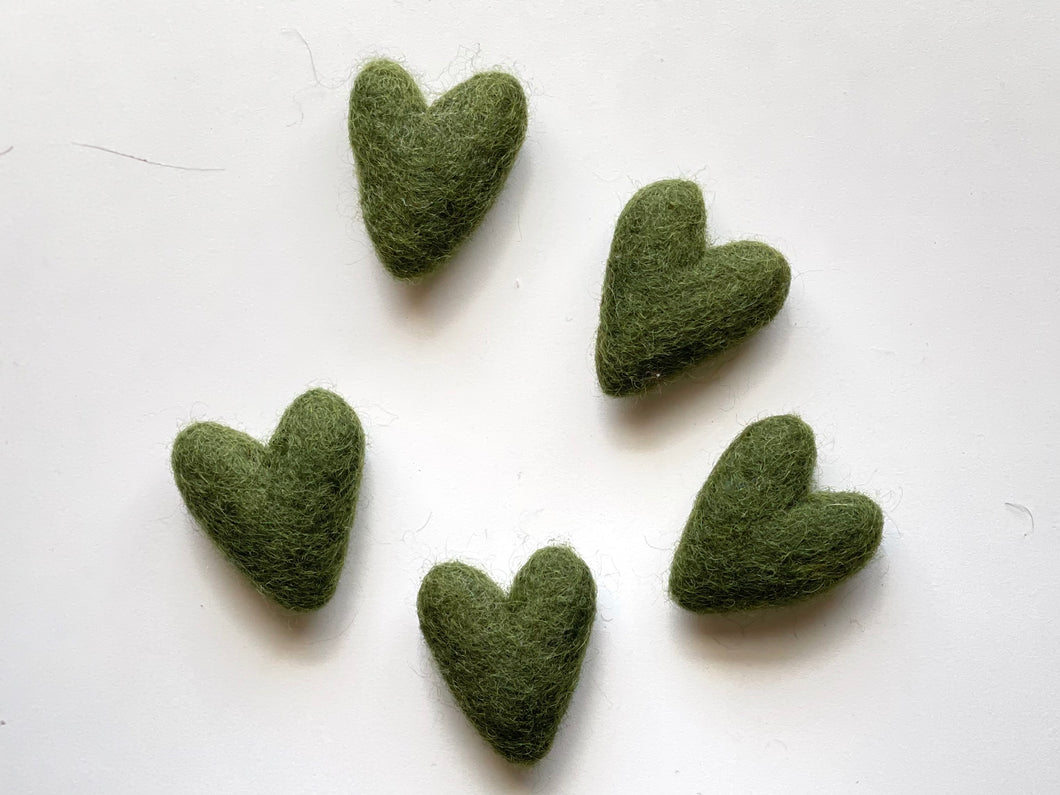 Olive Green Felt Hearts