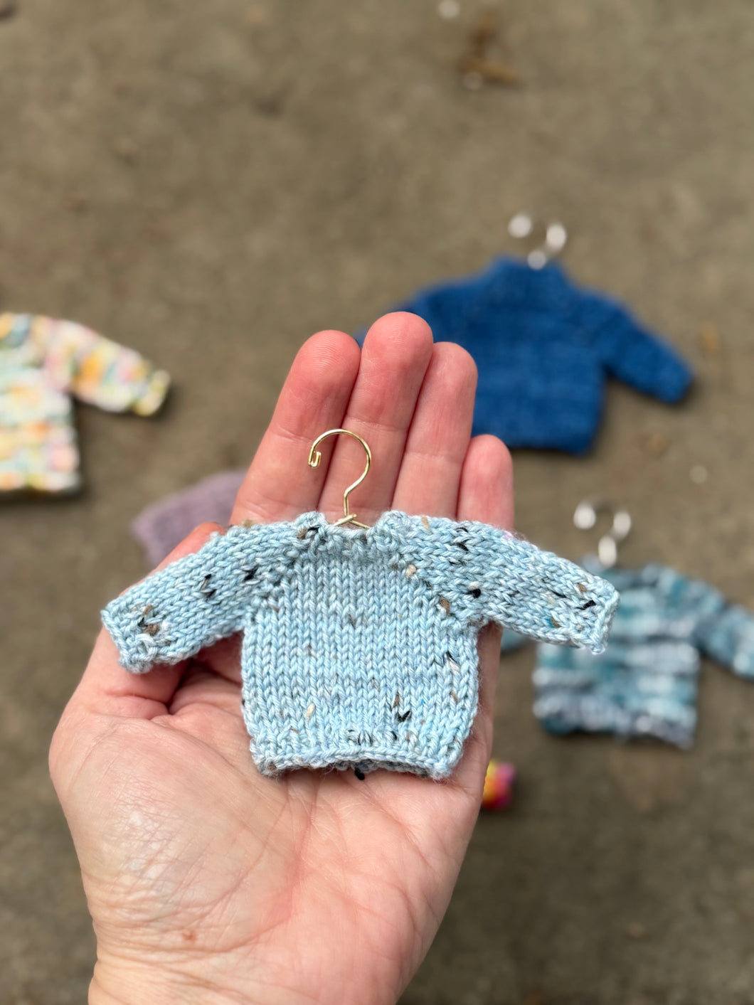 Tiny Hand Knit Tweed Baby Blue Sweater
