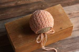Peach Avery Bonnet Newborn Bonnet
