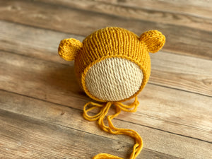Mustard Yellow Bear Bonnet, Pooh Bear & Wrap Set
