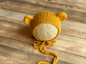 Mustard Yellow Bear Bonnet & Wrap Set