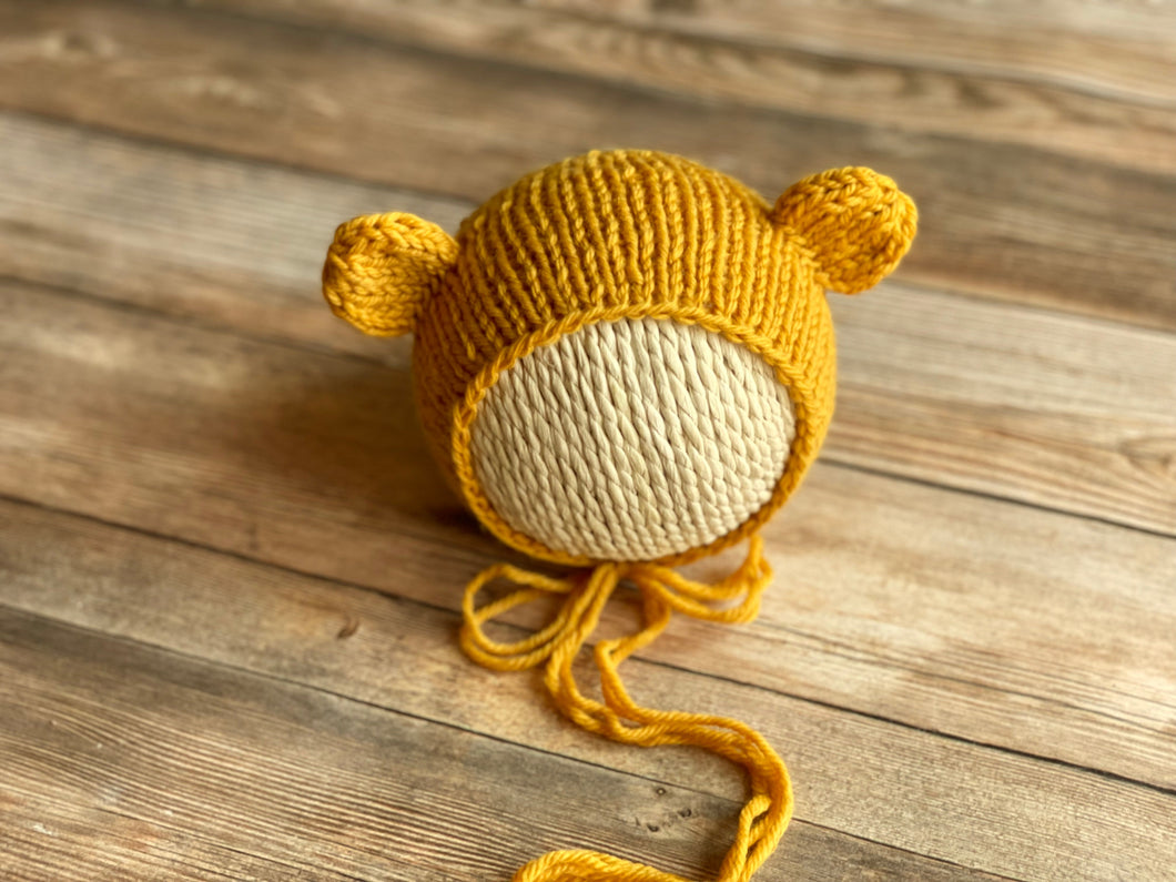 Mustard Yellow Bear Bonnet & Wrap Set