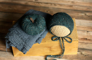 Blue Teal Tweed Bonnet & Pumpkin Set