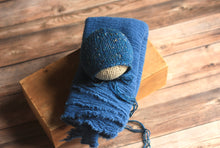 Load image into Gallery viewer, Tweed Storm Blue Newborn Bonnet

