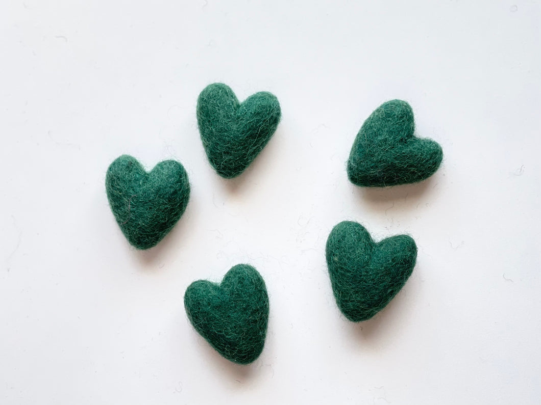 Dark Green Felt Hearts