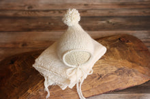 Load image into Gallery viewer, Cream Pixie Newborn Bonnet
