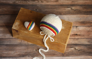 Classic Rainbow Baby Knit Bonnet, Photography Prop, Newborn