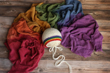 Load image into Gallery viewer, Classic Rainbow Baby Knit Bonnet, Photography Prop, Newborn
